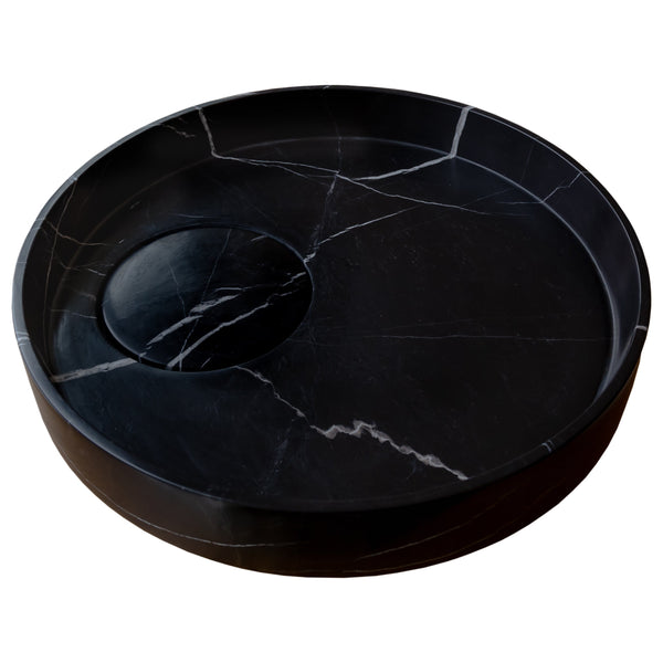Toros Black Natural Stone Marble Artistic Vessel Sink Polished (D)17.5