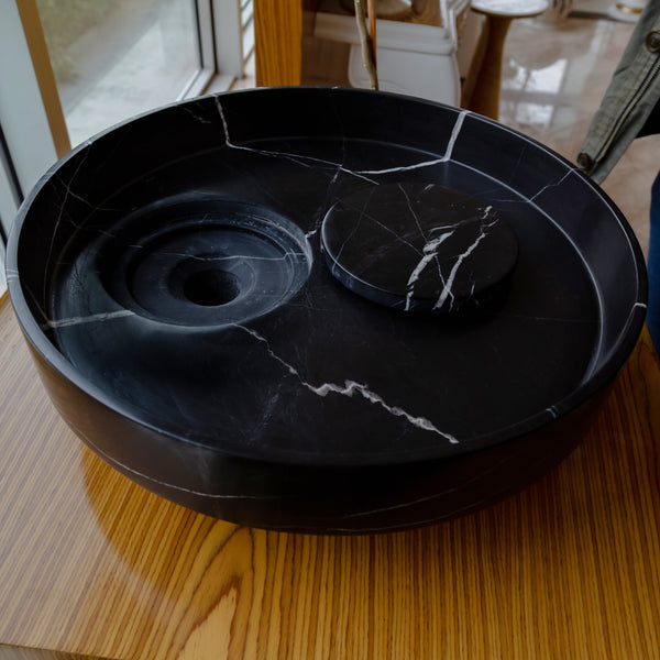 Toros Black Natural Stone Marble Artistic Vessel Sink Polished (D)17.5