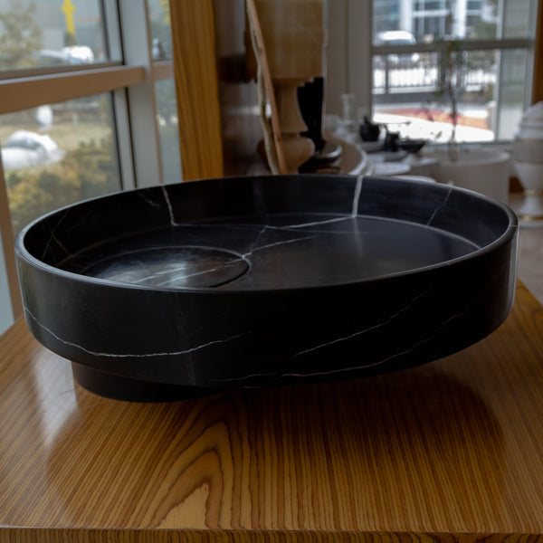 Toros Black Natural Stone Marble Artistic Vessel Sink Polished (D)17.5