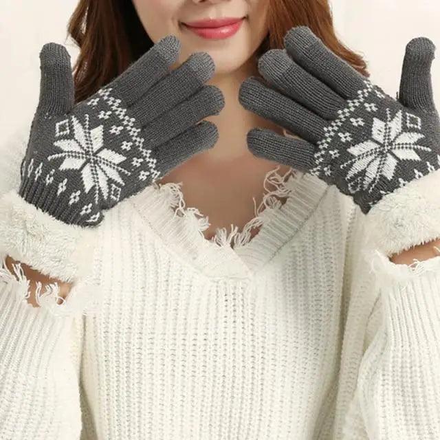 Touchscreen Thick Knitted Full Finger Women Gloves Classic Warm Soft Stylish Gloves For Women