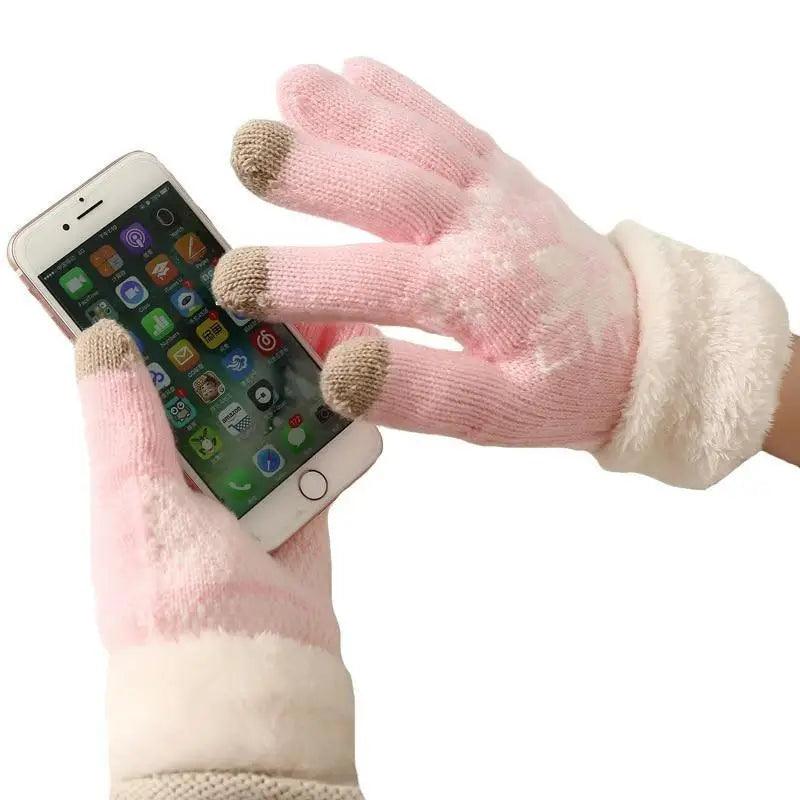 Touchscreen Thick Knitted Full Finger Women Gloves Classic Warm Soft Stylish Gloves For Women