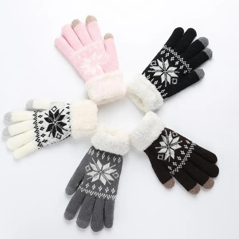 Touchscreen Thick Knitted Full Finger Women Gloves Classic Warm Soft Stylish Gloves For Women