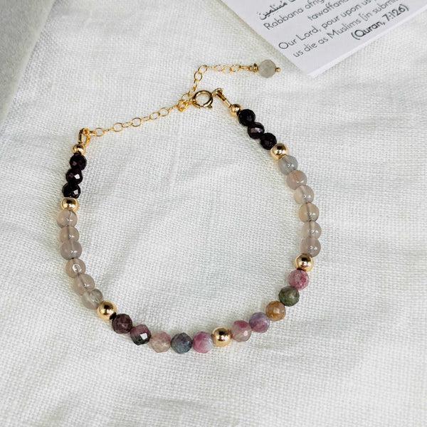 Tourmaline & Garnet Tasbih Bracelet | Women's Misbaha - 33 Beads, 4mm