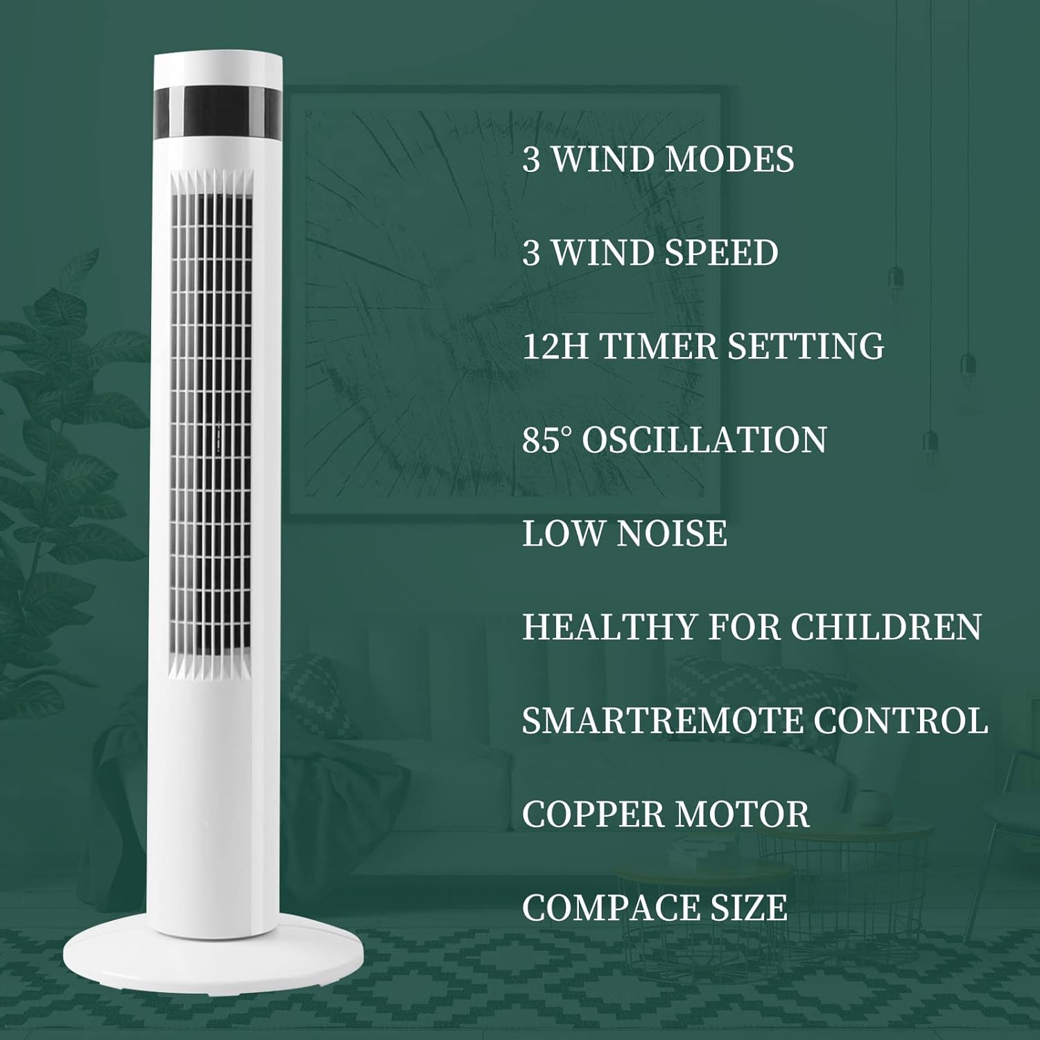 Tower Fan Portable Electric Oscillating Fan Quiet Cooling Remote Control Standing Bladeless Floor Fans 3 Speeds Wind Modes Timer Kismile