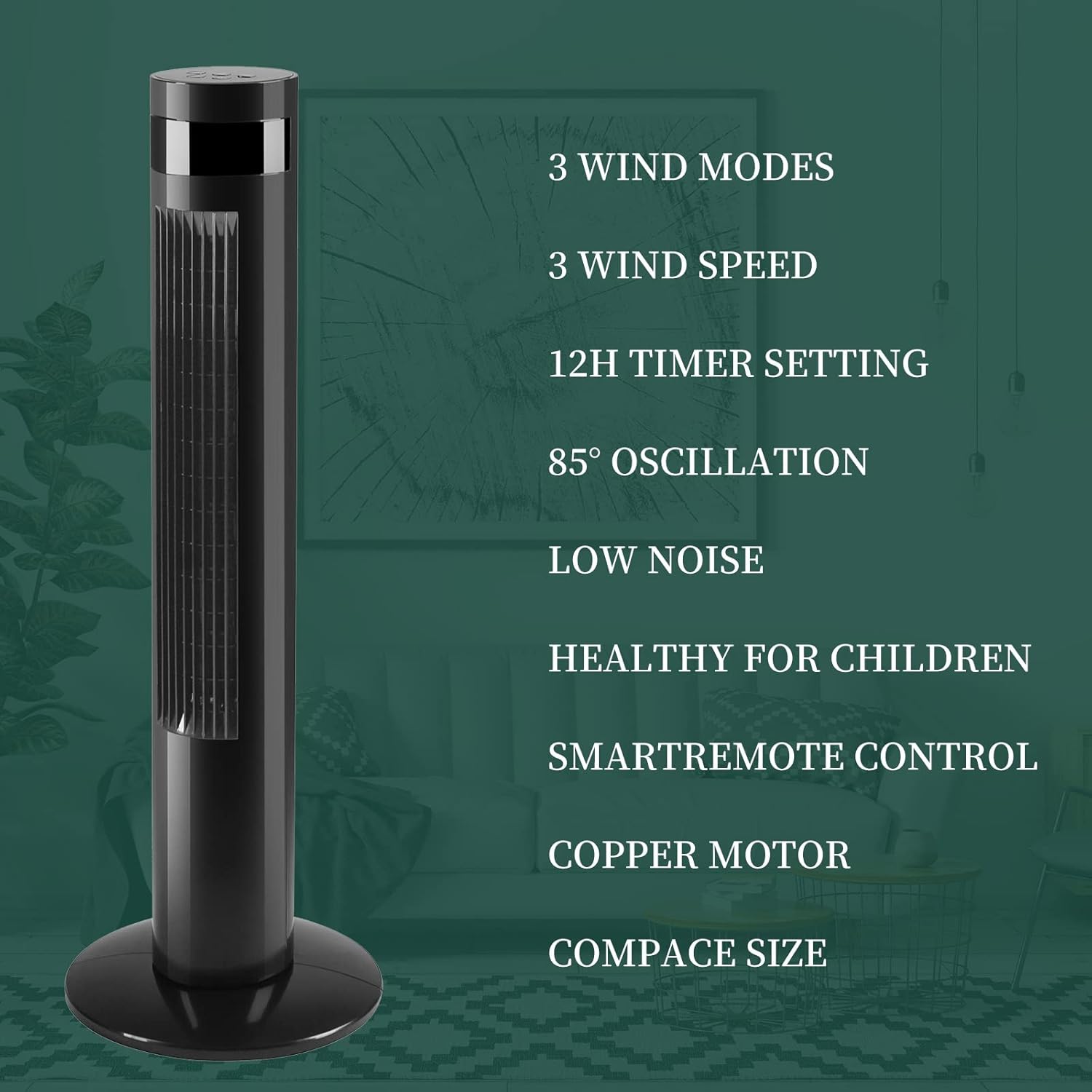 Tower Fan Portable Electric Oscillating Fan Quiet Cooling Remote Control Standing Bladeless Floor Fans 3 Speeds Wind Modes Timer Kismile
