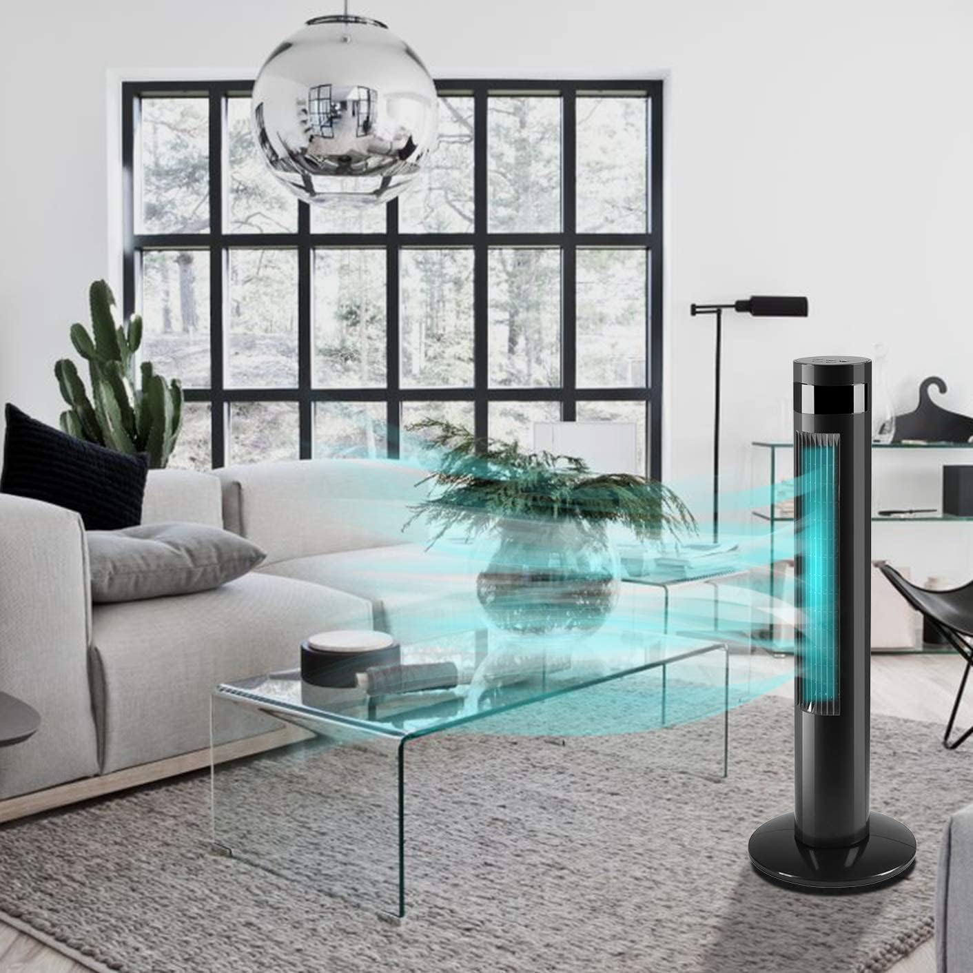 Tower Fan Portable Electric Oscillating Fan Quiet Cooling Remote Control Standing Bladeless Floor Fans 3 Speeds Wind Modes Timer Kismile