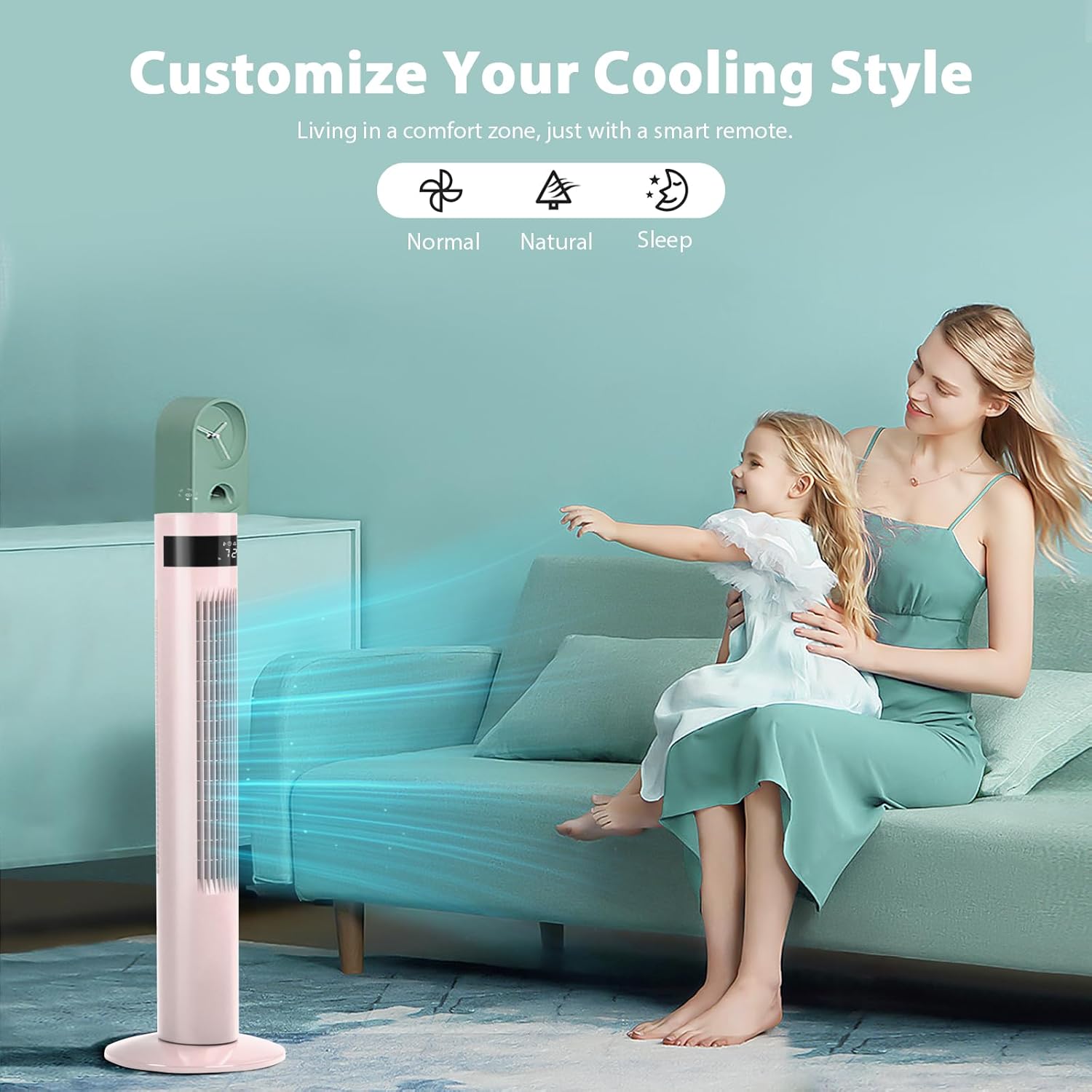 Tower Fan Portable Electric Oscillating Fan Quiet Cooling Remote Control Standing Bladeless Floor Fans 3 Speeds Wind Modes Timer Kismile