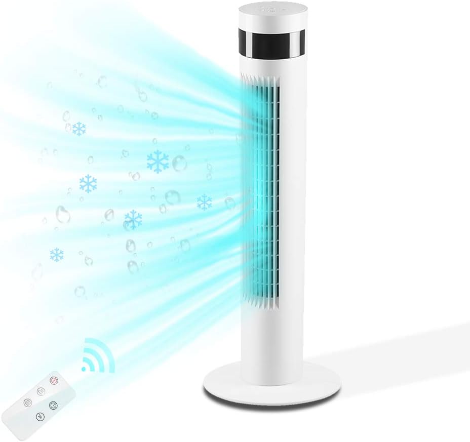 Tower Fan Portable Electric Oscillating Fan Quiet Cooling Remote Control Standing Bladeless Floor Fans 3 Speeds Wind Modes Timer Kismile