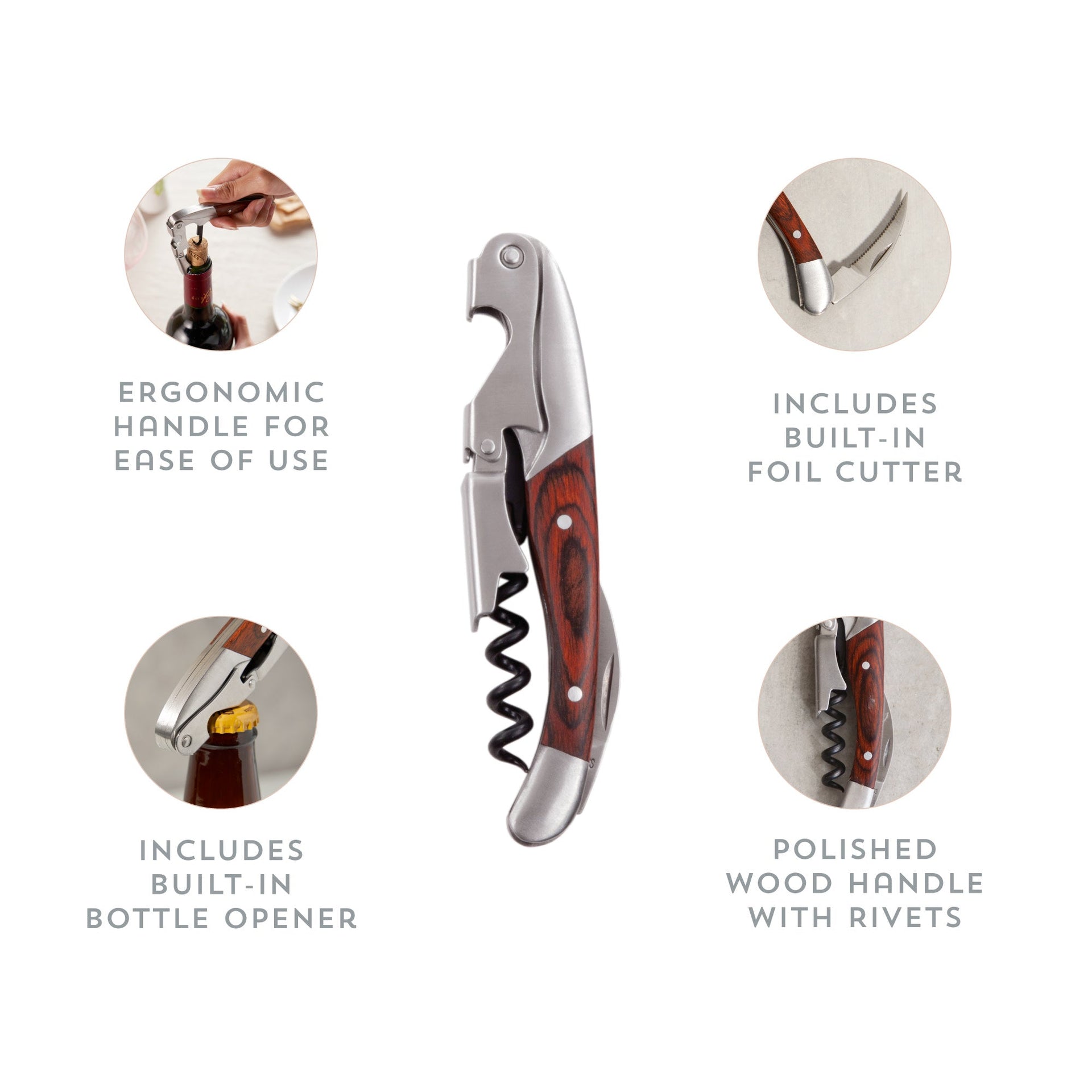 Wooden Double Hinged Corkscrew