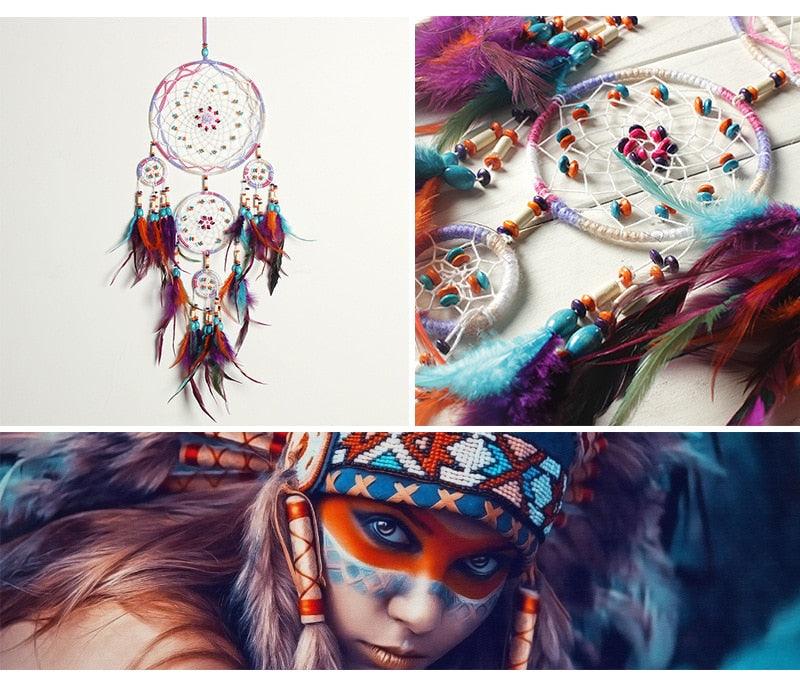 Traditional Handicrafts Original Five-ring Dream-catcher Pendant Pure Handicraft Production Fengling Hanging Feathers Ornament Creative Gifts Home Wall Decoration Girls