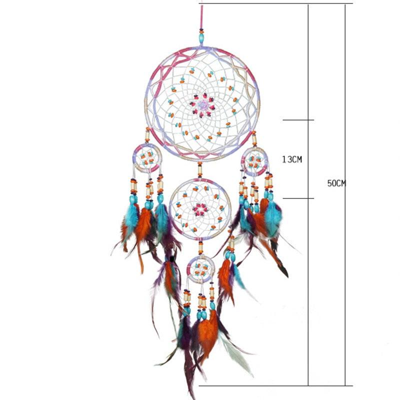 Traditional Handicrafts Original Five-ring Dream-catcher Pendant Pure Handicraft Production Fengling Hanging Feathers Ornament Creative Gifts Home Wall Decoration Girls