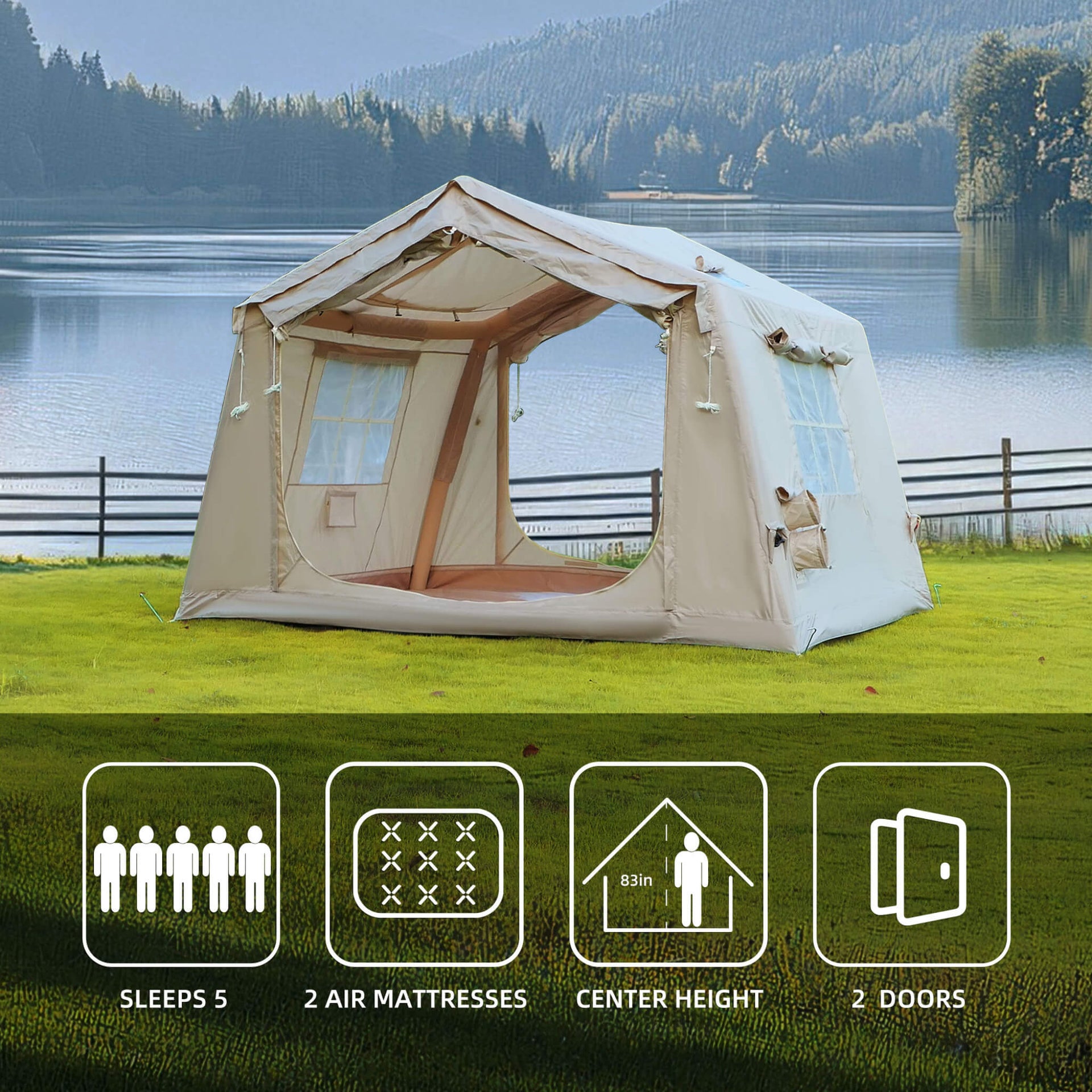 4-Season Outdoor Inflatable Blow Up Camping Tent With Air Pump [4-6 People] (SAK46821)