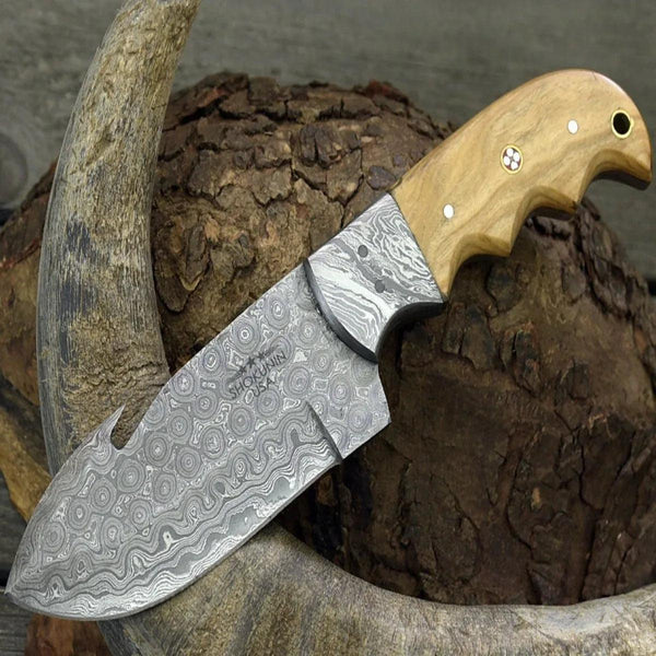 Tranquility Gut Hook Knife with Olive Wood Handle - Gifts for You 'n Me