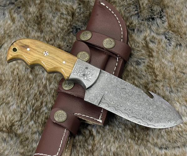 Tranquility Gut Hook Knife with Olive Wood Handle