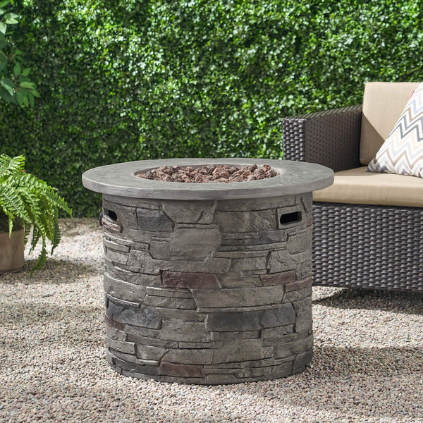 32-Inch Transitional Outdoor Concrete Round Propane Fire Pit Table, Gray (SAK48268)