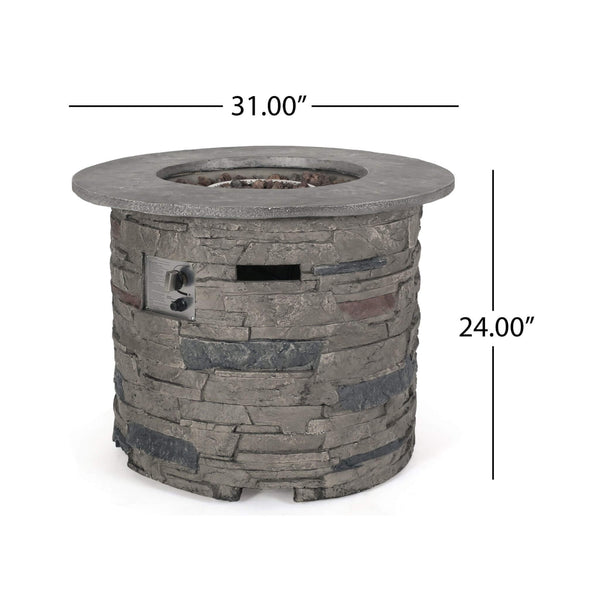 32-Inch Transitional Outdoor Concrete Round Propane Fire Pit Table, Gray (SAK48268)