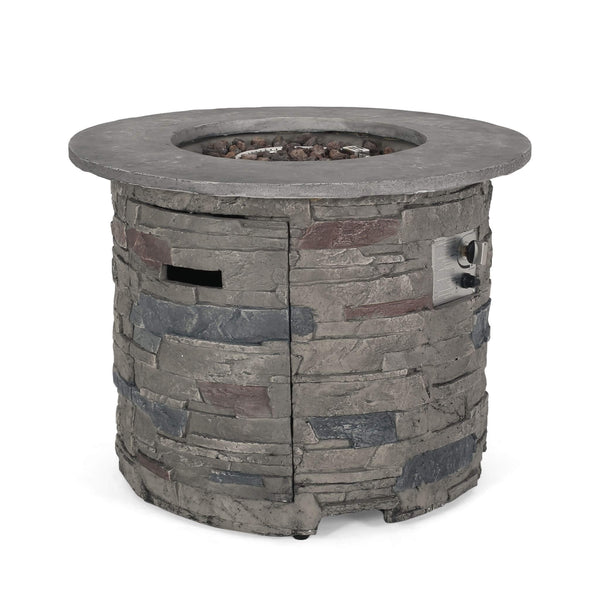 32-Inch Transitional Outdoor Concrete Round Propane Fire Pit Table, Gray (SAK48268)
