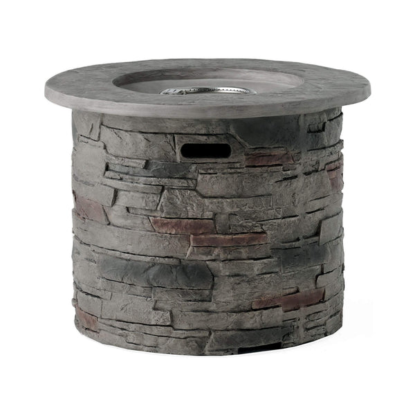 32-Inch Transitional Outdoor Concrete Round Propane Fire Pit Table, Gray (SAK48268)
