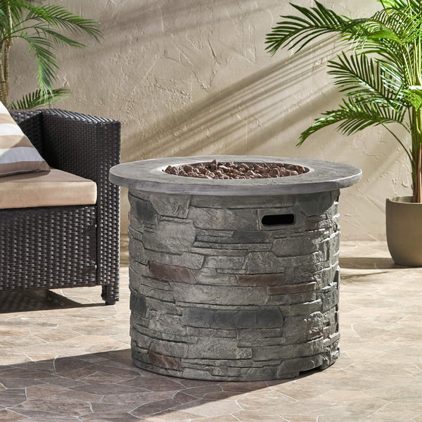 32-Inch Transitional Outdoor Concrete Round Propane Fire Pit Table, Gray (SAK48268)