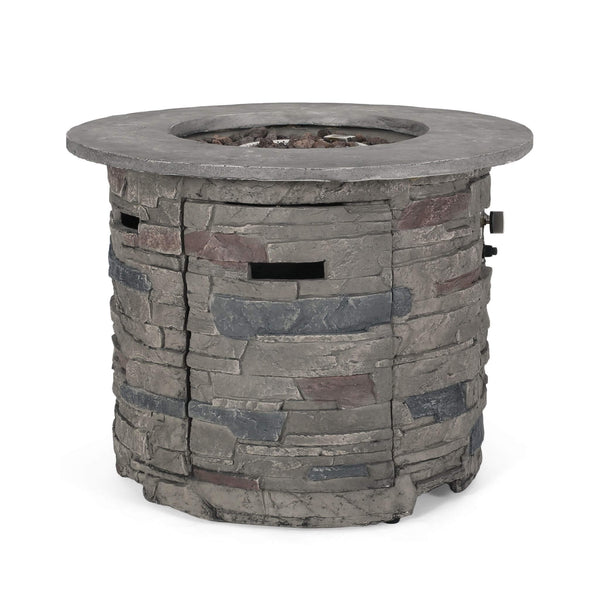 32-Inch Transitional Outdoor Concrete Round Propane Fire Pit Table, Gray (SAK48268)
