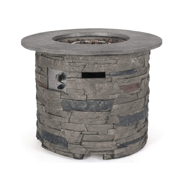 32-Inch Transitional Outdoor Concrete Round Propane Fire Pit Table, Gray (SAK48268)