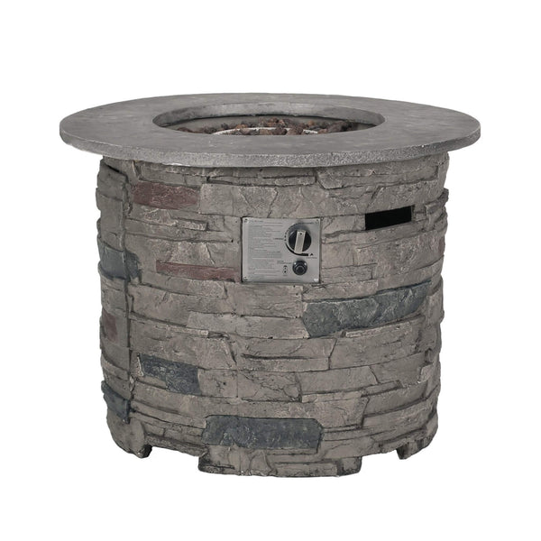32-Inch Transitional Outdoor Concrete Round Propane Fire Pit Table, Gray (SAK48268)