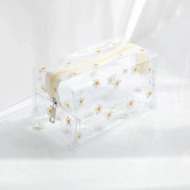 Transparent Flower Print Pencil Case For Students Classic Stationery Case Large Capacity Pencil Bag