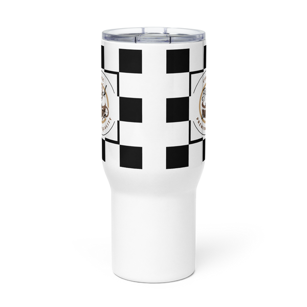 Black and White Travel Coffee Mug with Handle – Insulated Reusable Tumbler for Hot and Cold Drinks