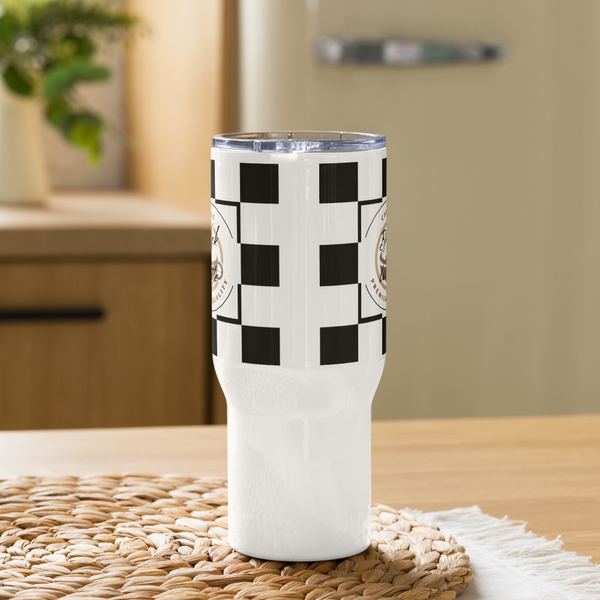 Black and White Travel Coffee Mug with Handle – Insulated Reusable Tumbler for Hot and Cold Drinks