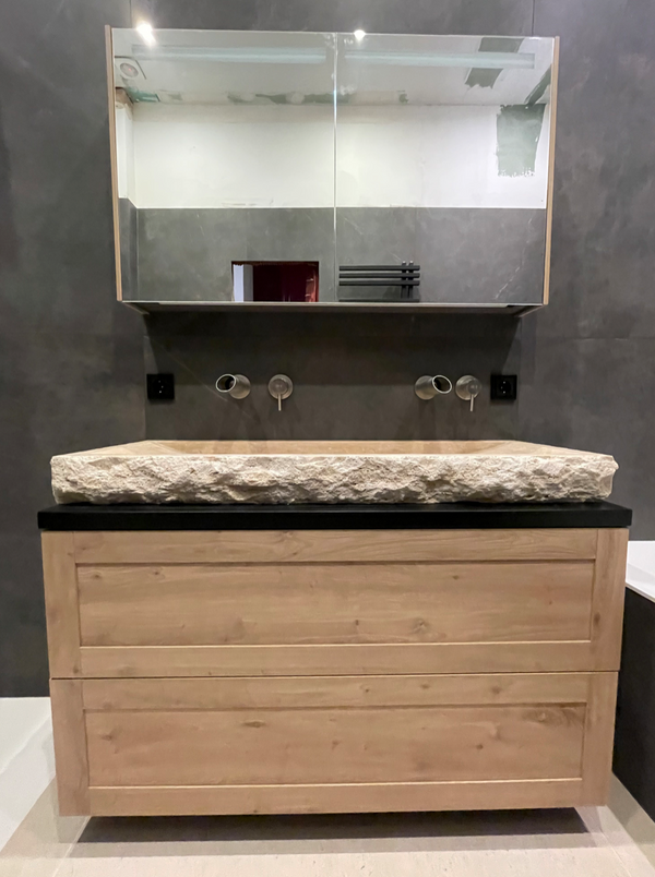 Troia Light Travertine Rectangular Vessel Sink Honed and Hand-Split (W)16