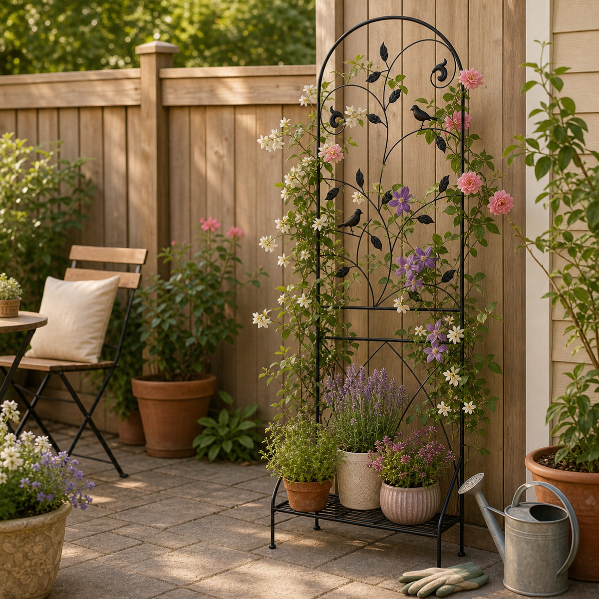 71in H Black Metal Garden Trellis Plant Stand for Climbing Plants