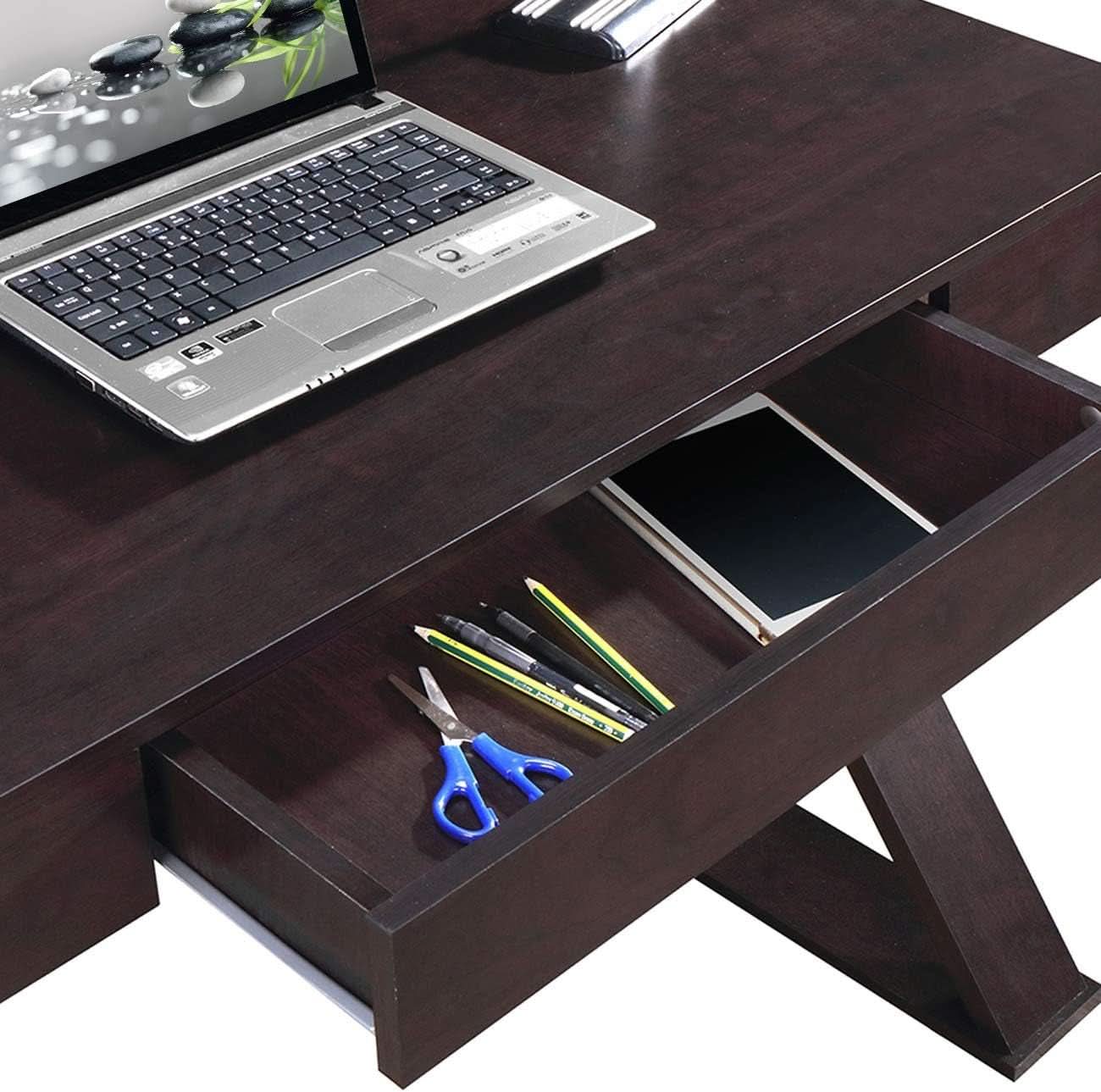 Trendy Espresso Writing Desk with Drawer and Storage