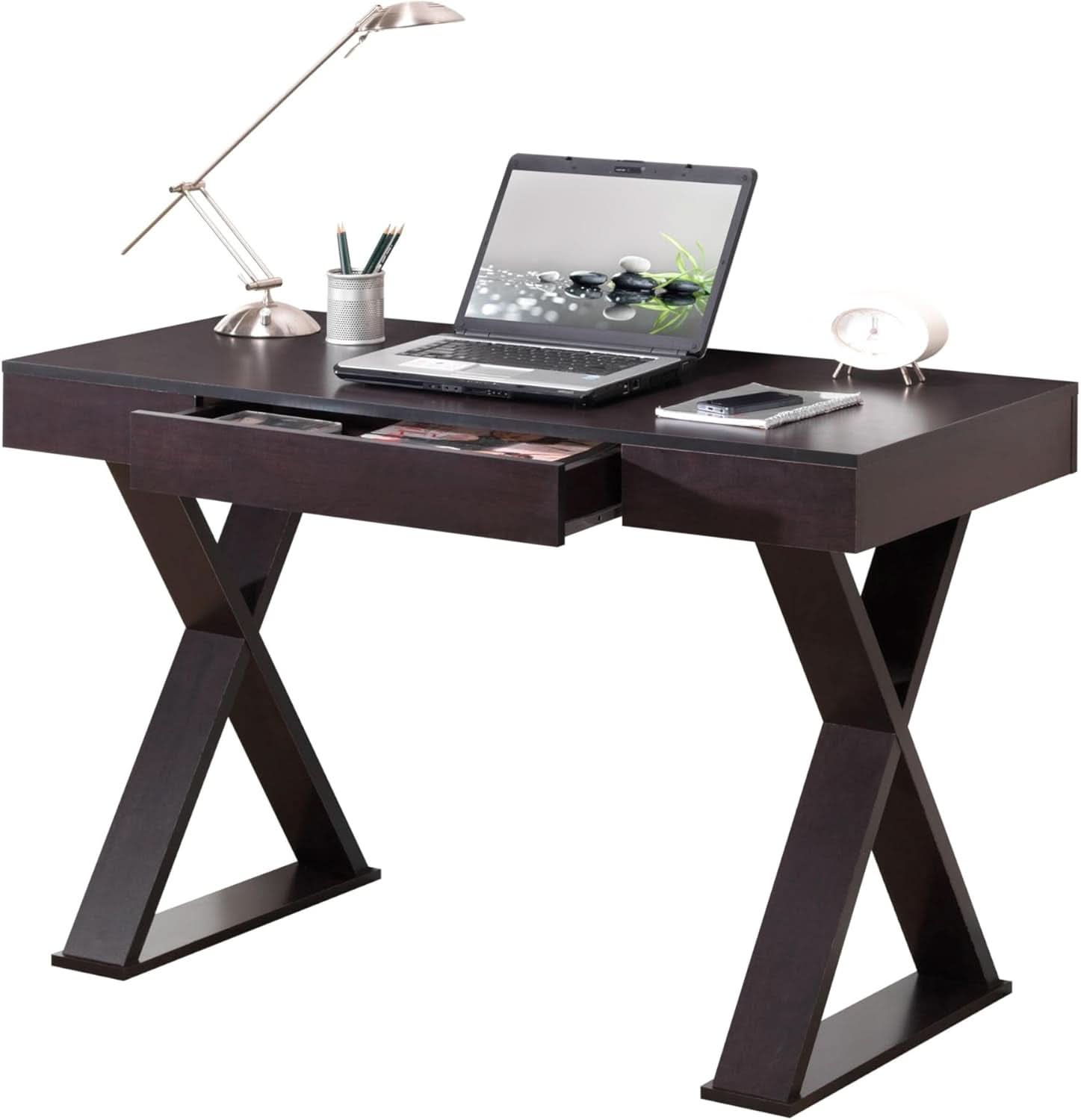 Trendy Espresso Writing Desk with Drawer and Storage