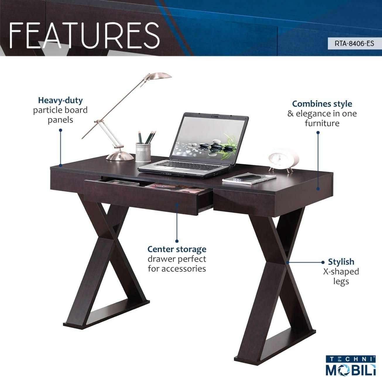 Trendy Espresso Writing Desk with Drawer and Storage