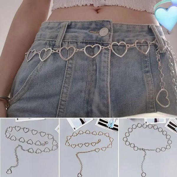 Trendy Heart Shaped Design Body Long Chain Ladies Belts Modern Metal Waist Chain Love Belts For Women