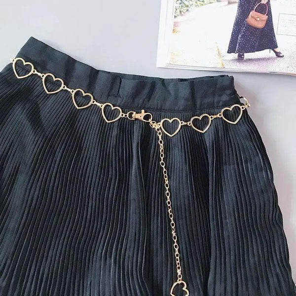 Trendy Heart Shaped Design Body Long Chain Ladies Belts Modern Metal Waist Chain Love Belts For Women