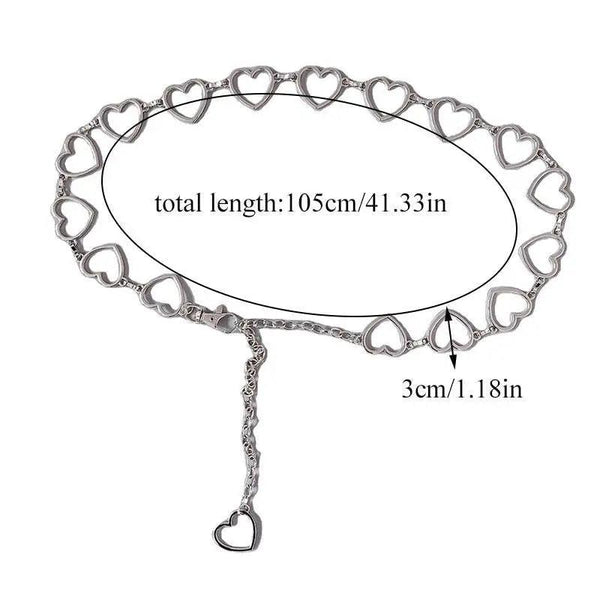 Trendy Heart Shaped Design Body Long Chain Ladies Belts Modern Metal Waist Chain Love Belts For Women