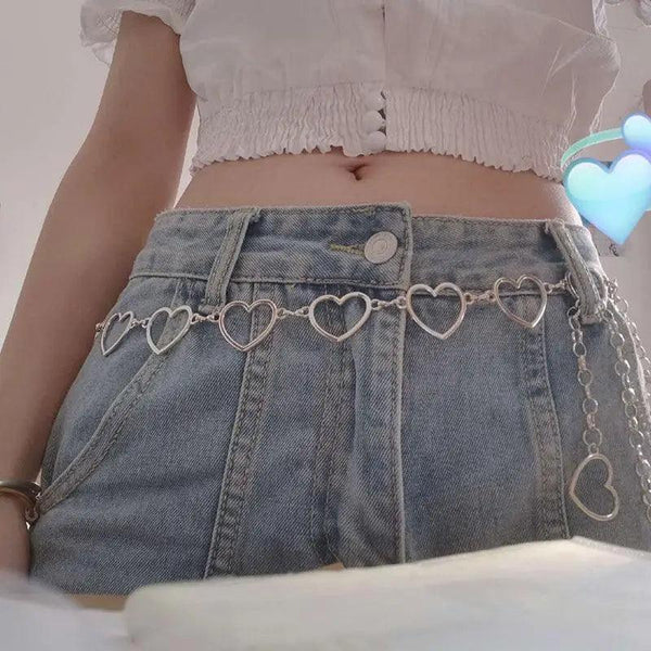 Trendy Heart Shaped Design Body Long Chain Ladies Belts Modern Metal Waist Chain Love Belts For Women