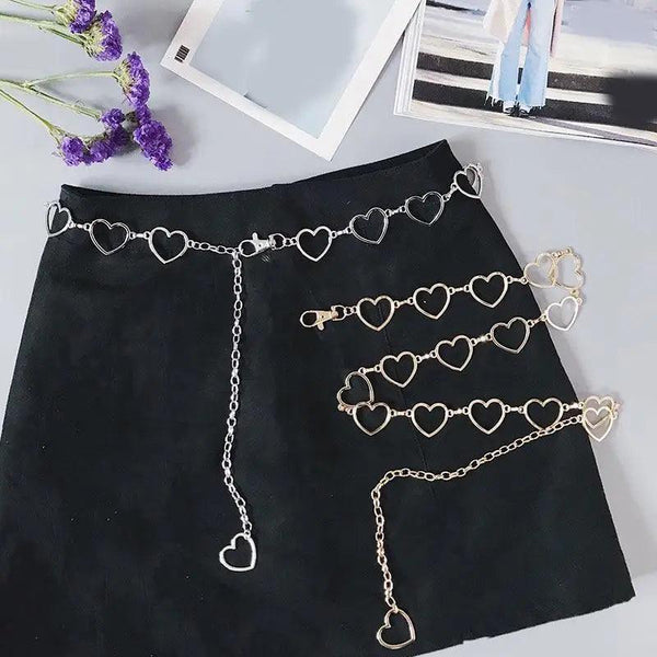Trendy Heart Shaped Design Body Long Chain Ladies Belts Modern Metal Waist Chain Love Belts For Women