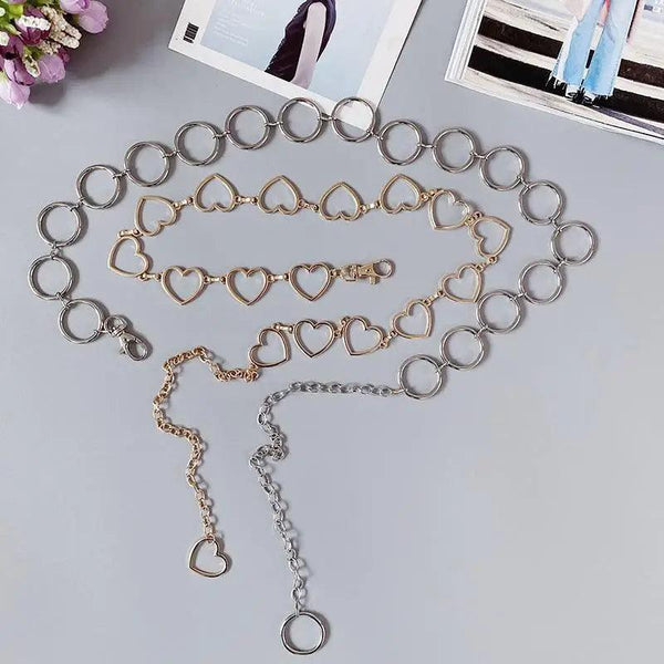 Trendy Heart Shaped Design Body Long Chain Ladies Belts Modern Metal Waist Chain Love Belts For Women
