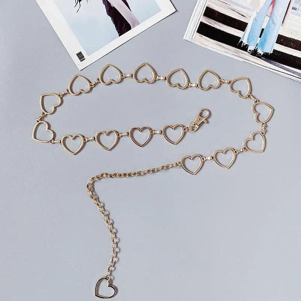 Trendy Heart Shaped Design Body Long Chain Ladies Belts Modern Metal Waist Chain Love Belts For Women