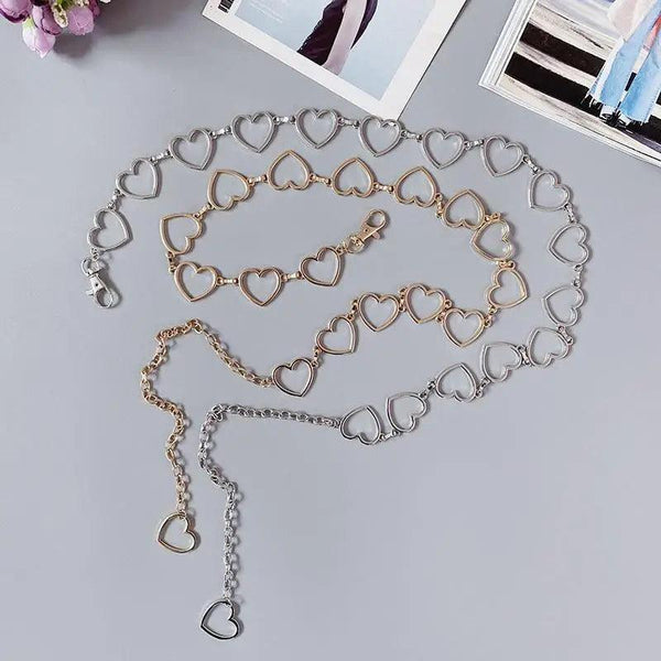 Trendy Heart Shaped Design Body Long Chain Ladies Belts Modern Metal Waist Chain Love Belts For Women