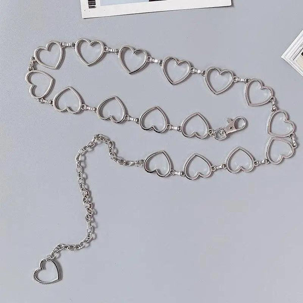 Trendy Heart Shaped Design Body Long Chain Ladies Belts Modern Metal Waist Chain Love Belts For Women