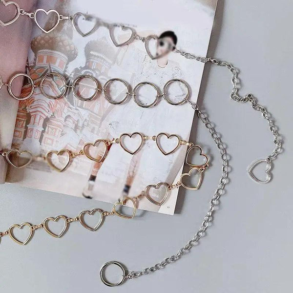 Trendy Heart Shaped Design Body Long Chain Ladies Belts Modern Metal Waist Chain Love Belts For Women
