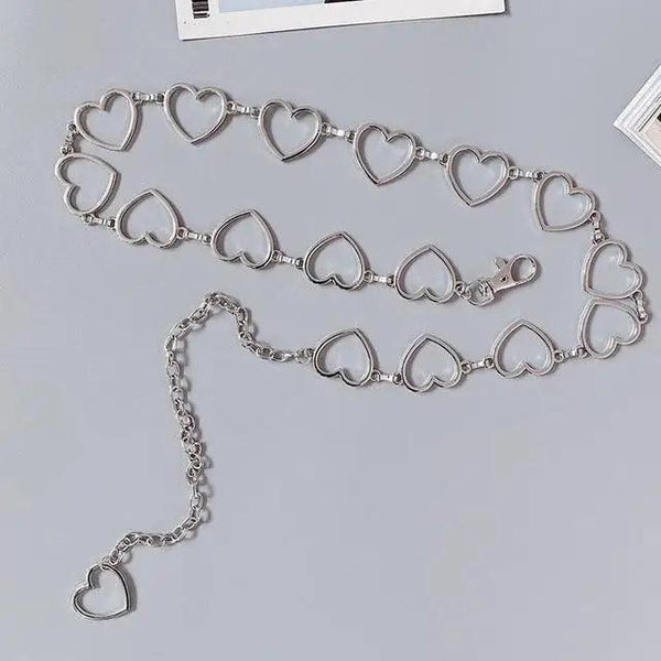 Trendy Heart Shaped Design Body Long Chain Ladies Belts Modern Metal Waist Chain Love Belts For Women