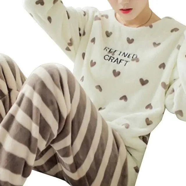 Trendy Pajama Women Thick Flannel Warm Female Winter Pajama Set Long Sleeve Full Trousers Two Piece Pajamas  Cartoon Pajamas Women Pajamas Set Sleepwear Autumn Plus Size Top Long Pant Sleepwear Girls Pajamas