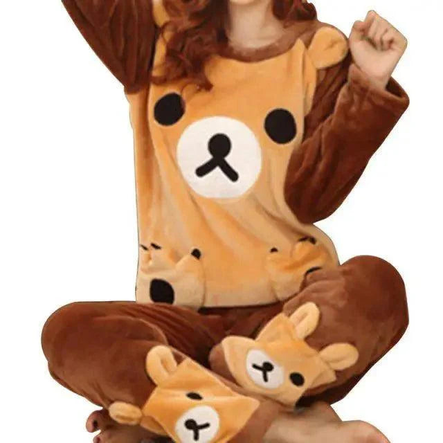 Trendy Pajama Women Thick Flannel Warm Female Winter Pajama Set Long Sleeve Full Trousers Two Piece Pajamas  Cartoon Pajamas Women Pajamas Set Sleepwear Autumn Plus Size Top Long Pant Sleepwear Girls Pajamas