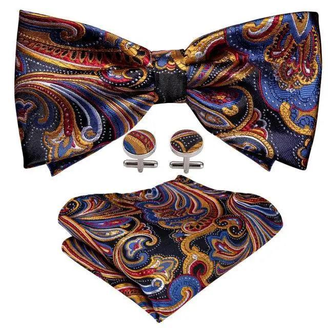 Trendy Patterned Silk Jacquard Plaid Bowtie With  Pocket Square And Cufflinks Set For Men Unique  Butterfly Party Wedding Casual Business Bowtie For Men