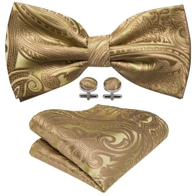 Trendy Patterned Silk Jacquard Plaid Bowtie With  Pocket Square And Cufflinks Set For Men Unique  Butterfly Party Wedding Casual Business Bowtie For Men
