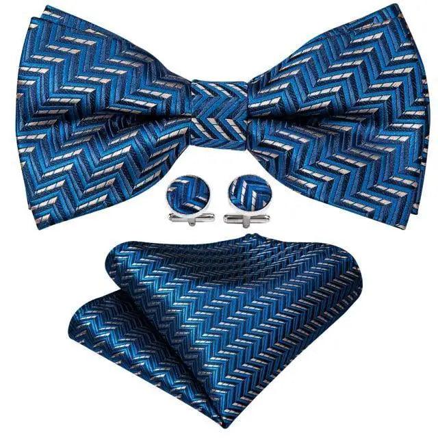 Trendy Patterned Silk Jacquard Plaid Bowtie With  Pocket Square And Cufflinks Set For Men Unique  Butterfly Party Wedding Casual Business Bowtie For Men